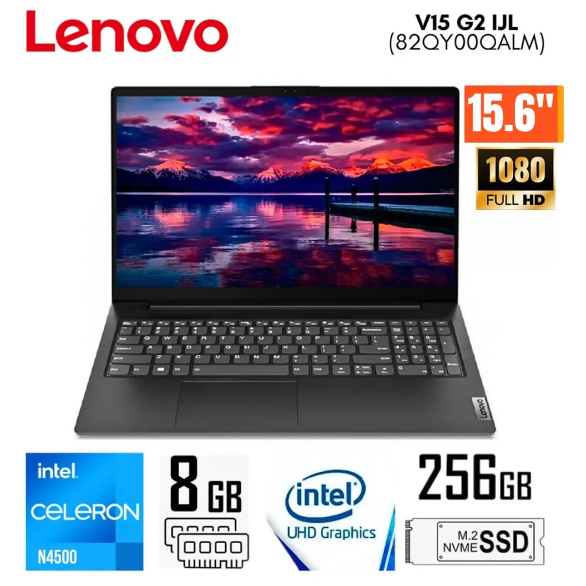 LENOVO - Laptop Lenovo V15 G2 IJL 15.6 Pulg. FHD Intel Celeron N4500 8GB RAM 256GB SSD 82QY00QALM
