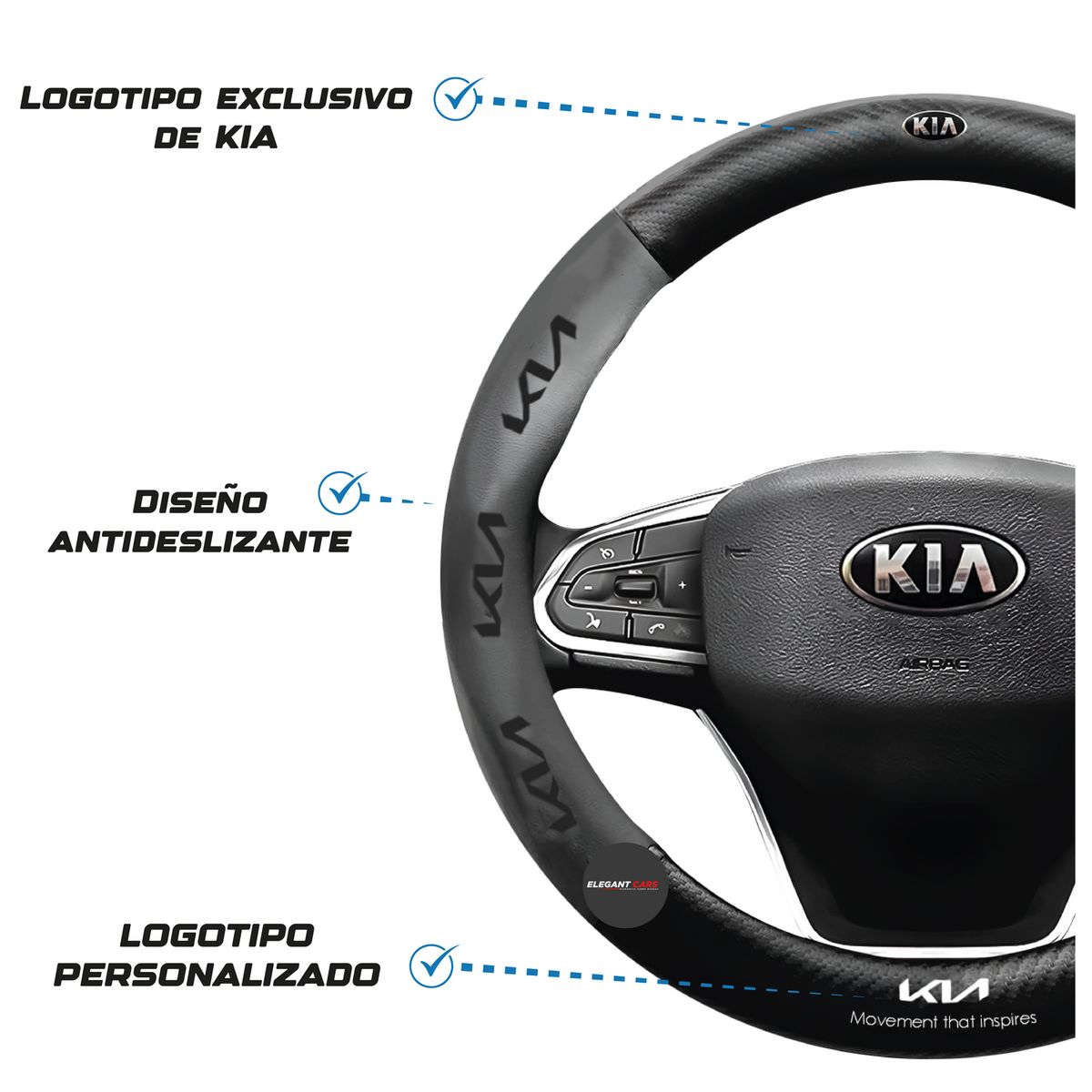 JET - Forro De Timon Premiun KIA  Fibra De Carbono Negro