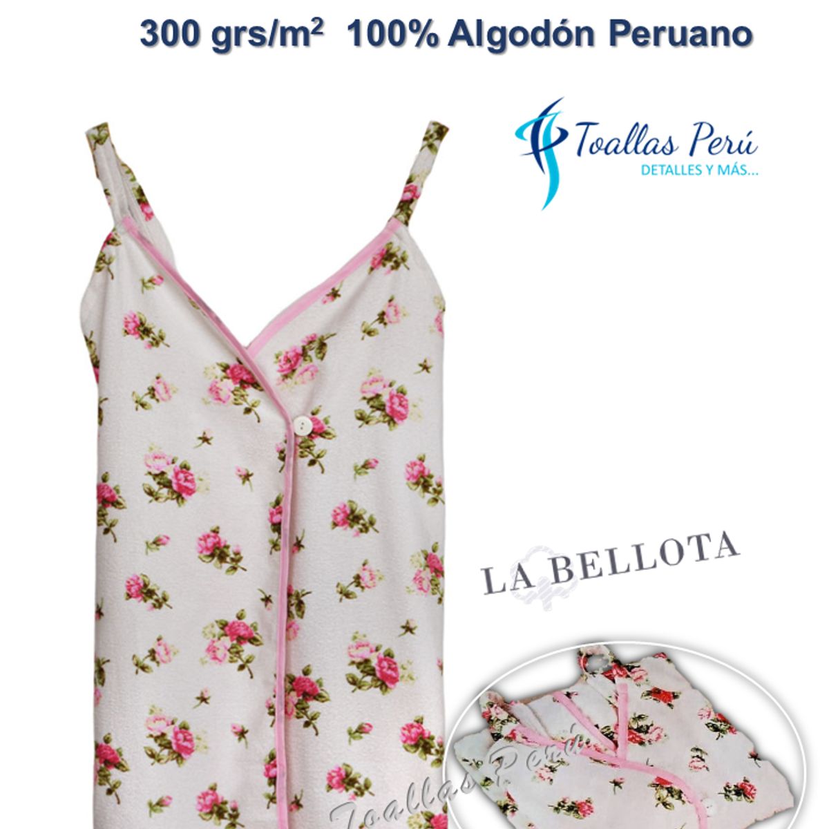 LA BELLOTA - Salida de Baño La Bellota 300grsm2 - Felpa Aterciopelada - Luana Floreada 100% Algodón Peruano