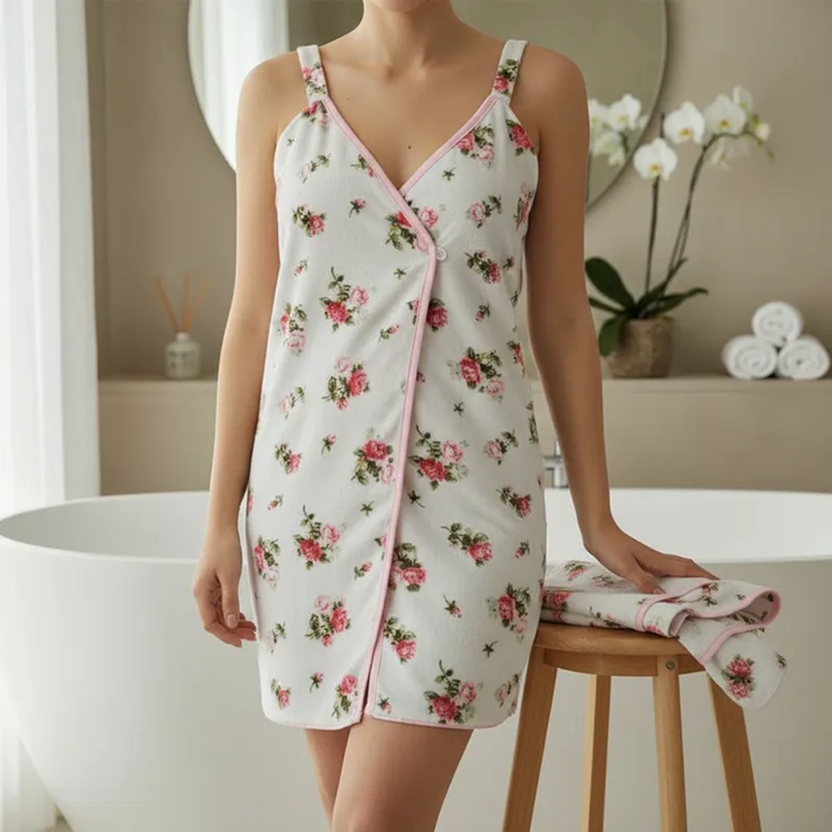 LA BELLOTA - Salida de Baño La Bellota 300grsm2 - Felpa Aterciopelada - Luana Floreada 100% Algodón Peruano