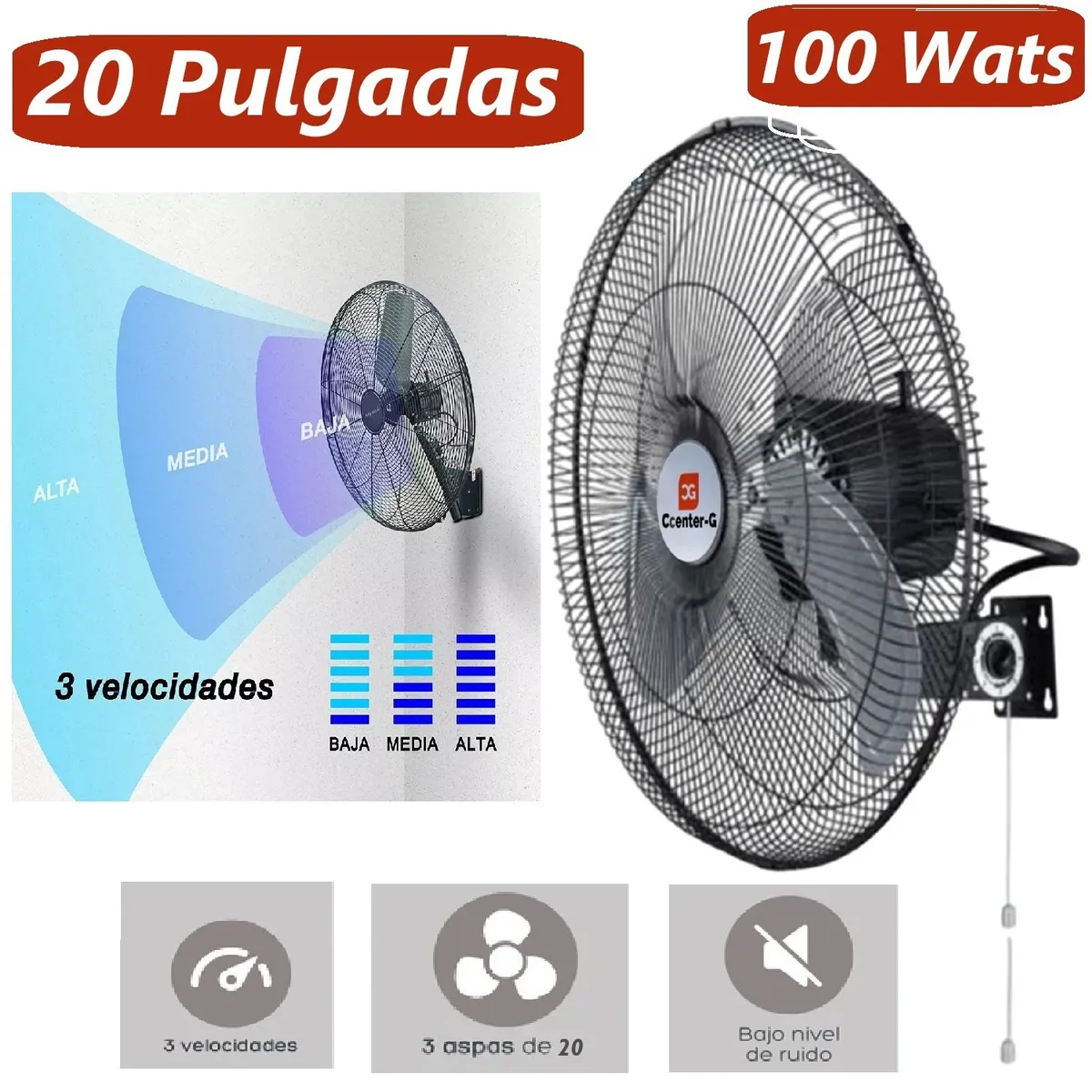 GENERICO - Ventilador 20 " Pared con Rack 100 Wats Ccenter G Semi industrial