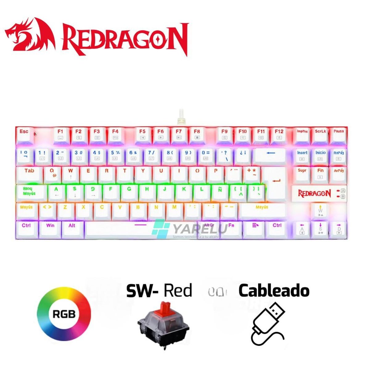 REDRAGON - Teclado Redragon KUMARA Rainbow Spanish K552W-KR-SP WHITE