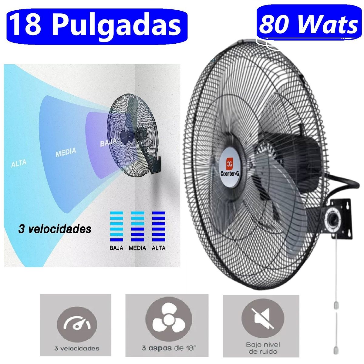 GENERICO - Ventilador 18" Pared con Rack 80 Wats Ccenter G Semi industrial