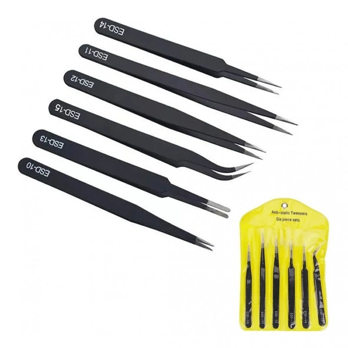 GENERICO - Pinza Antiestática Para Electrónica Esd juego de 6 Pcs