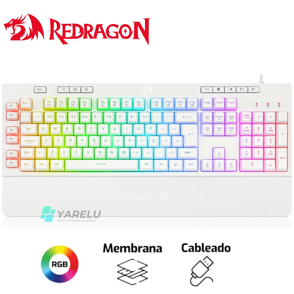 REDRAGON - Teclado Redragon SHIVA Spanish K512W-RGB-SP WHITE