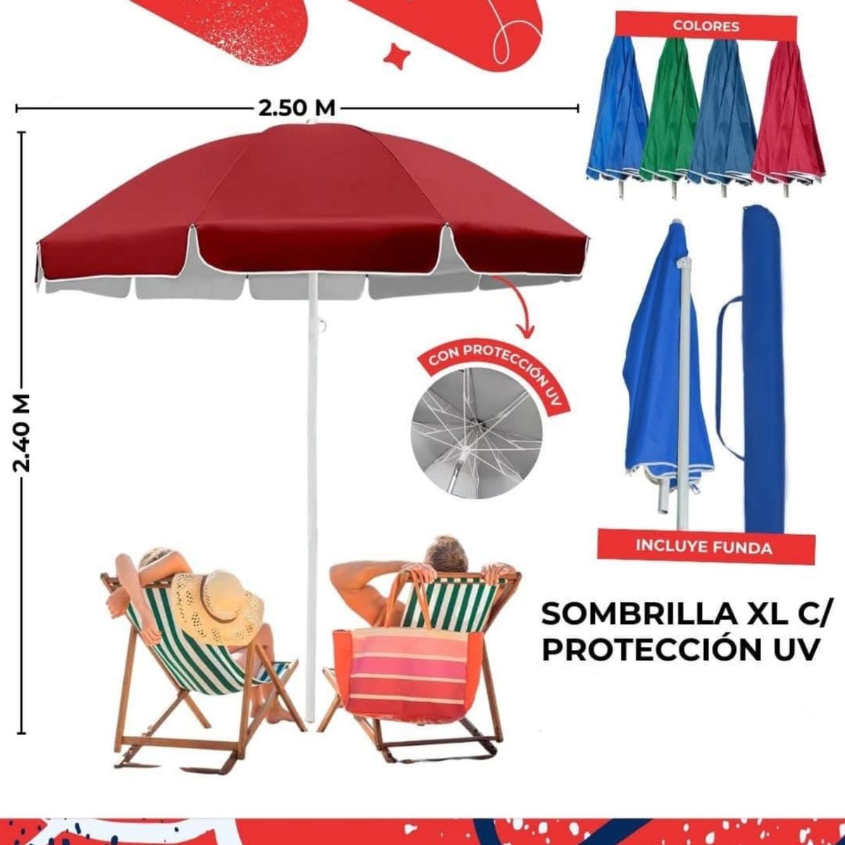 GENERICO - Sombrilla de Playa Grande - Modelo Al Azar