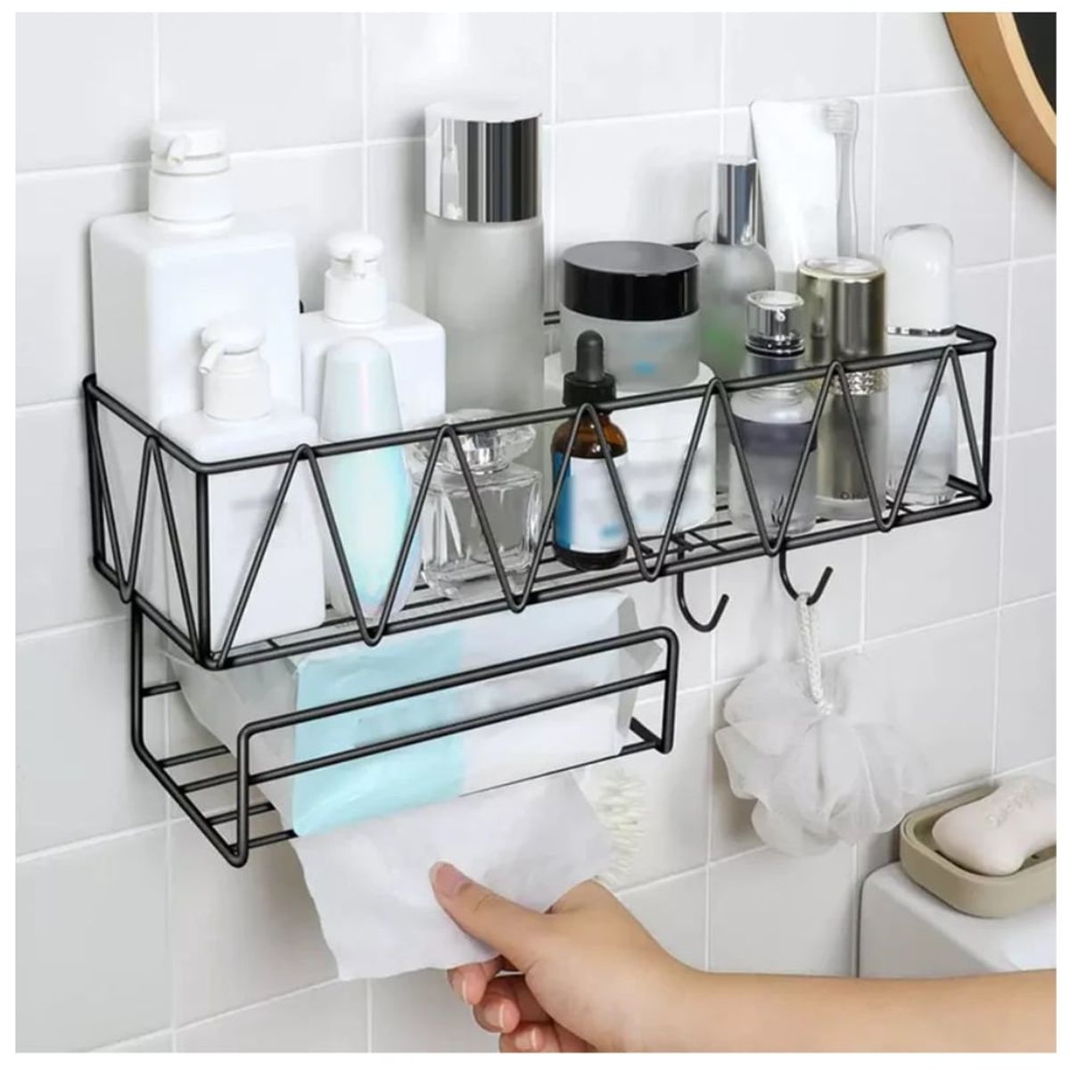 MINARI - Cesta Colgante Organizador de Baño y Maquillaje Negro 55C