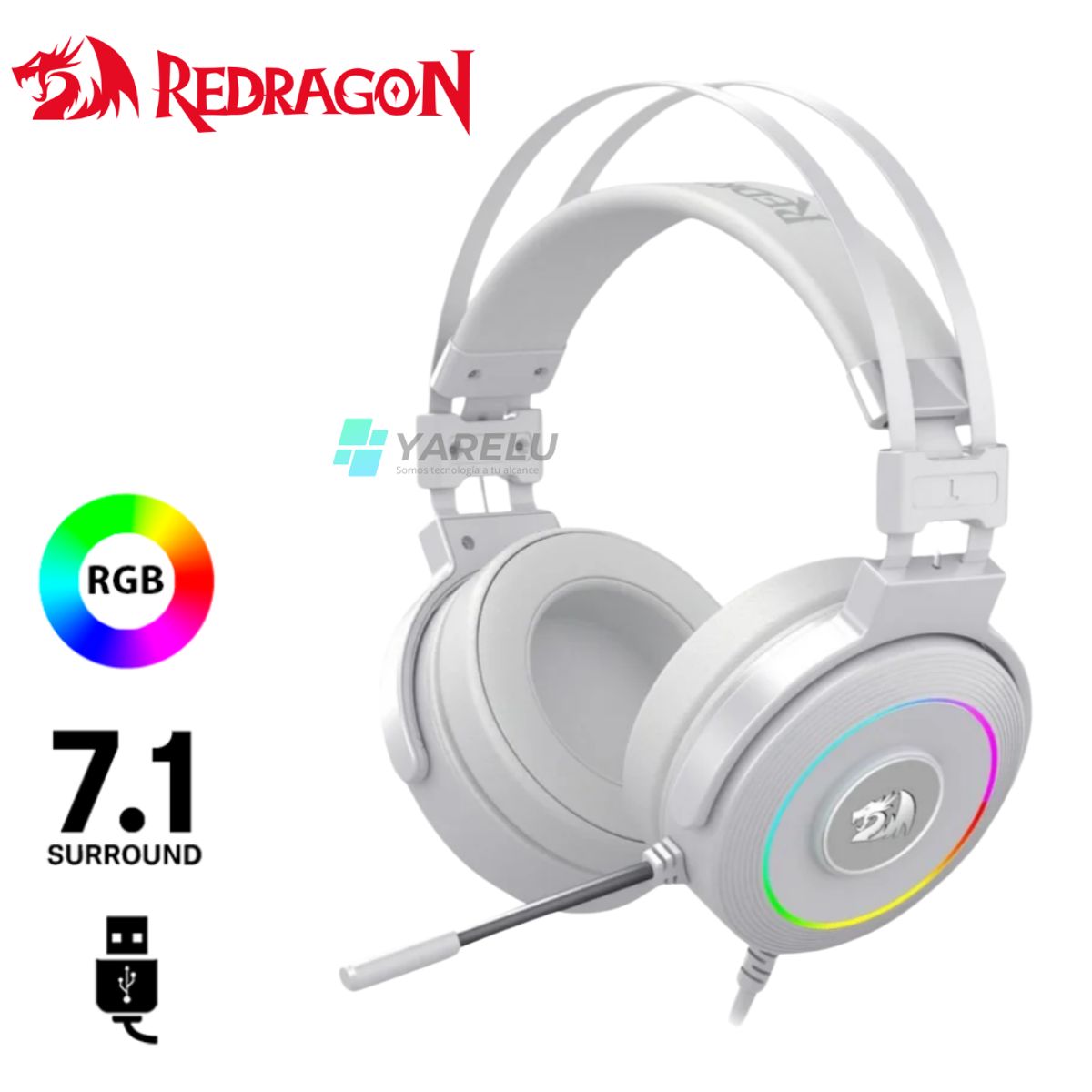 REDRAGON - Audífonos  Redragon LAMIA WHITE H320W RGB 7.1 Virtual con Stand