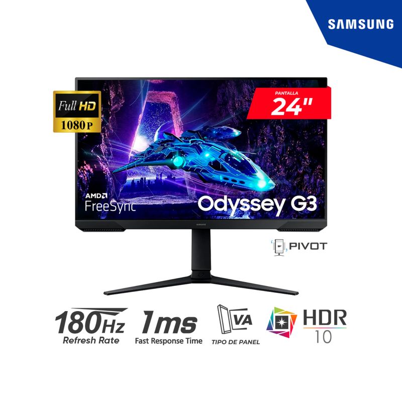 SAMSUNG - MONITOR SAMSUNG GAMING Odyssey G3 24 VA FHD 180Hz 1ms FreeSync