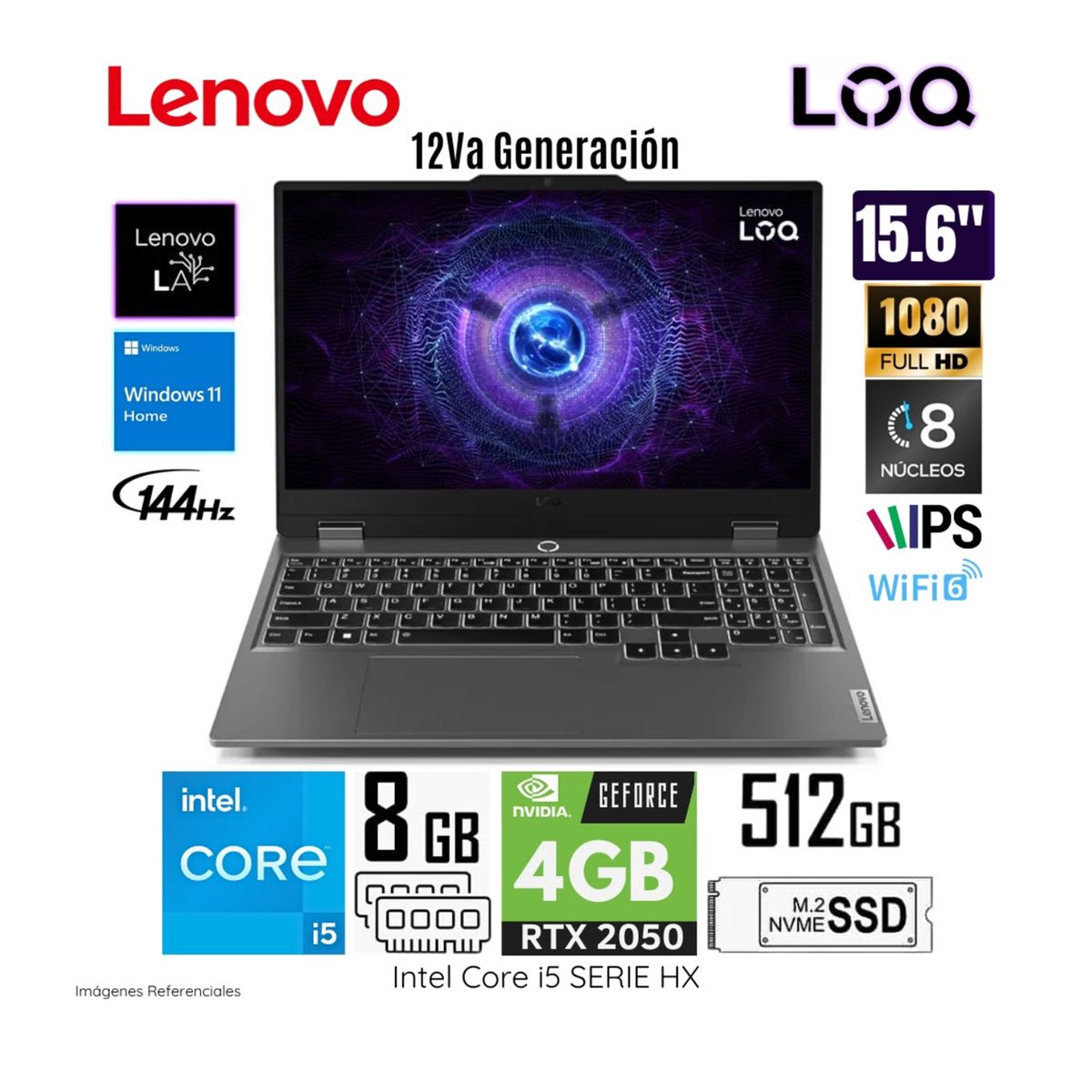 LENOVO - LAPTOP GAMER LENOVO CORE™ i5-12450HX 8GB RAM 512GB SSD 156 FHD RTX™ 2050-4GB W11 83GS004LLM