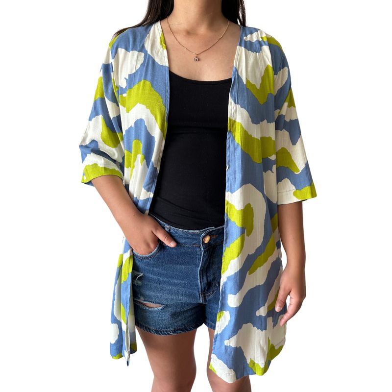 KAST PE - Kimono mujer Corto Nova Lino estampado - Talla M