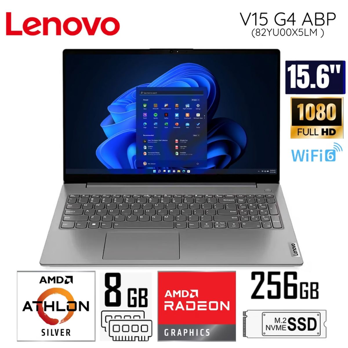 LENOVO - Laptop Lenovo V15 G4 AMN AMD Athlon Silver 7120U 8GB RAM 256GB SSD 156 FHD 82YU00X5LM