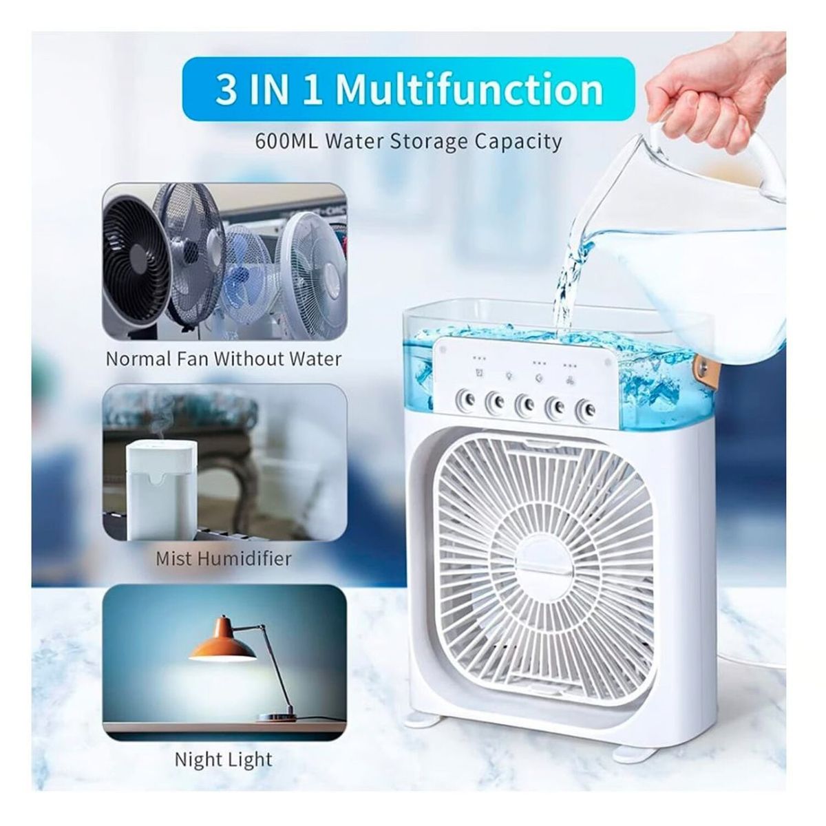GENERICO - VENTILADOR HUMIDIFICADOR PORTATIL BLANCO