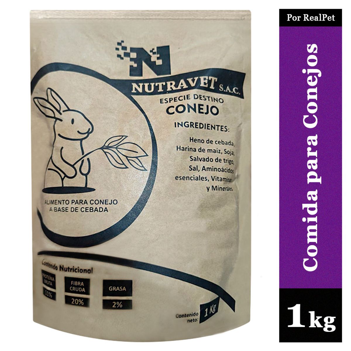 MARCA - Comida para Conejo Nutravet Heno de Cebada 1kg
