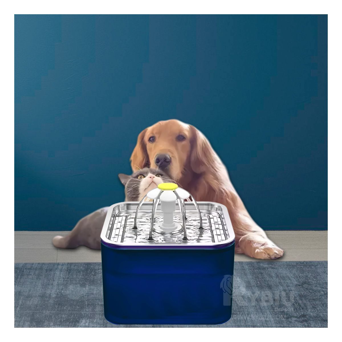 RYBIU IMPORT - Bebedero Cuadrado Automatico de Acero Inoxidable en Azul