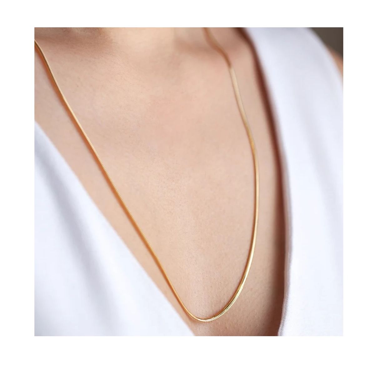OEM - Collar Mujer Plana Largo Dorado en Fino Acero Inoxidable 316L