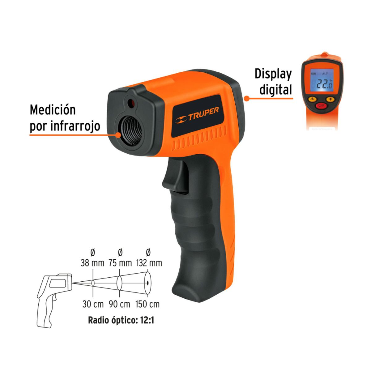 TRUPER - Medidor Infrarrojo de Temperatura Portatil Truper METE-500