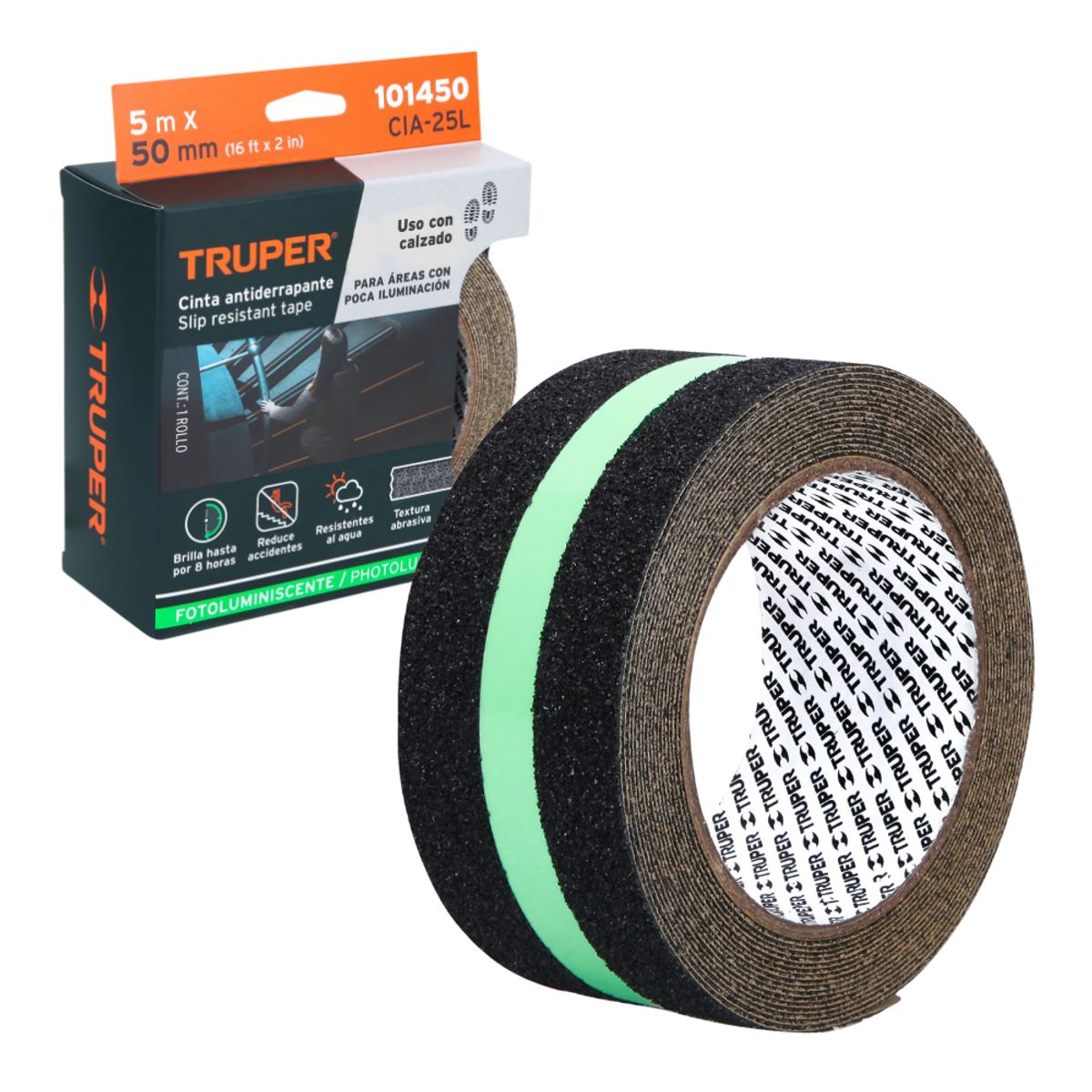TRUPER - Cinta Antiderrapante Antideslizante Fotoluminiscente Rollo de 5 metros