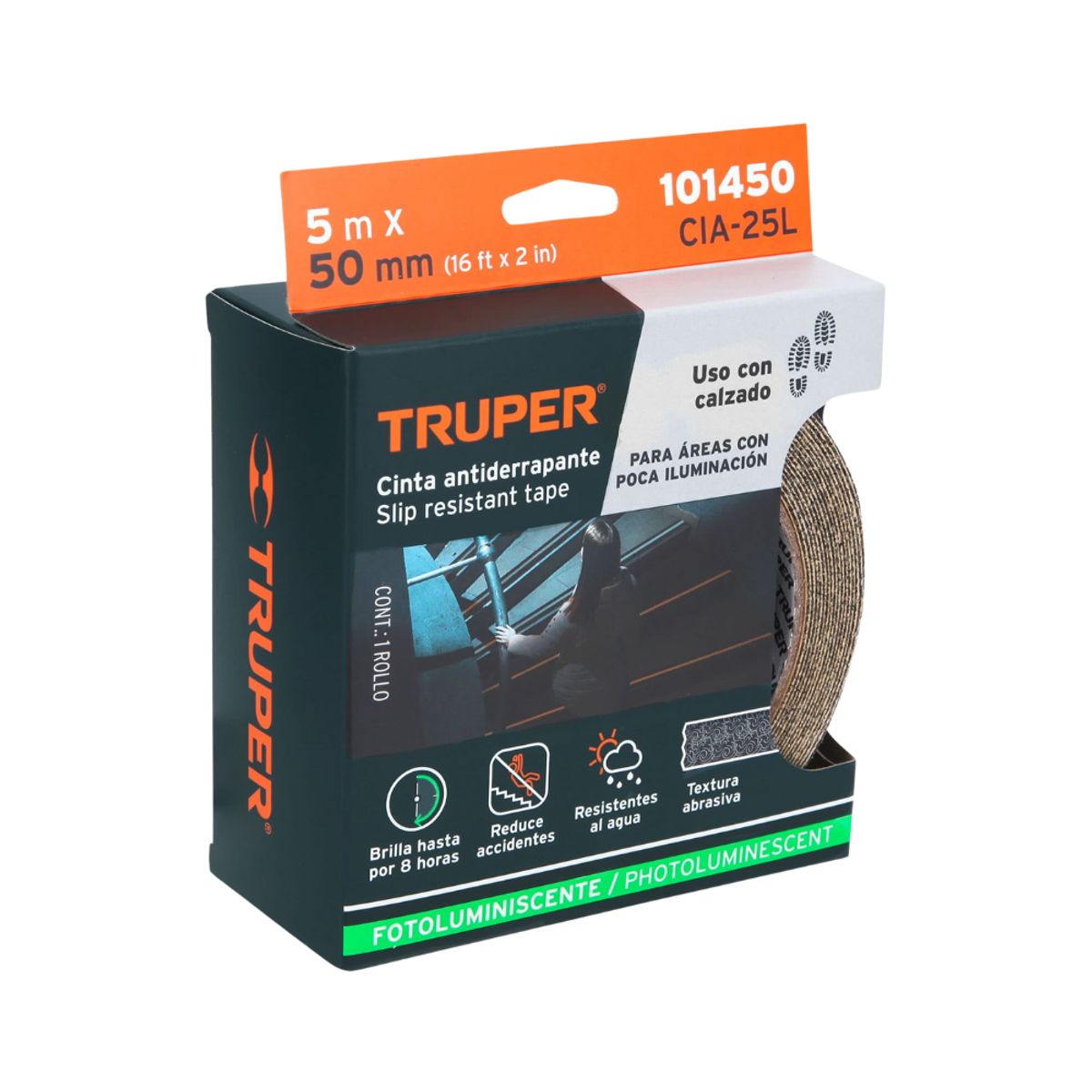 TRUPER - Cinta Antiderrapante Antideslizante Fotoluminiscente Rollo de 5 metros