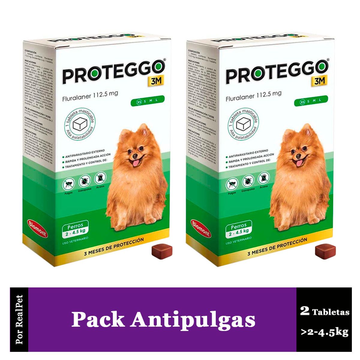 PROTEGGO - Pack x2 Antipulga Proteggo 3M para Perros de 2 - 4.5 kg
