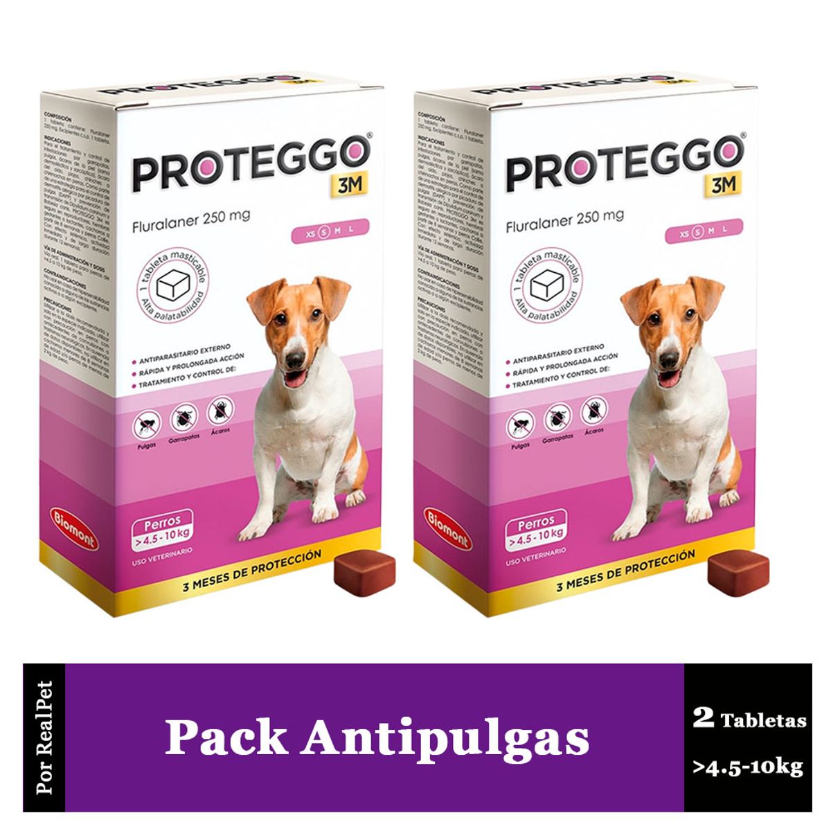 PROTEGGO - Pack x2 Antipulga Proteggo 3M para Perros de 4.5 - 10 kg