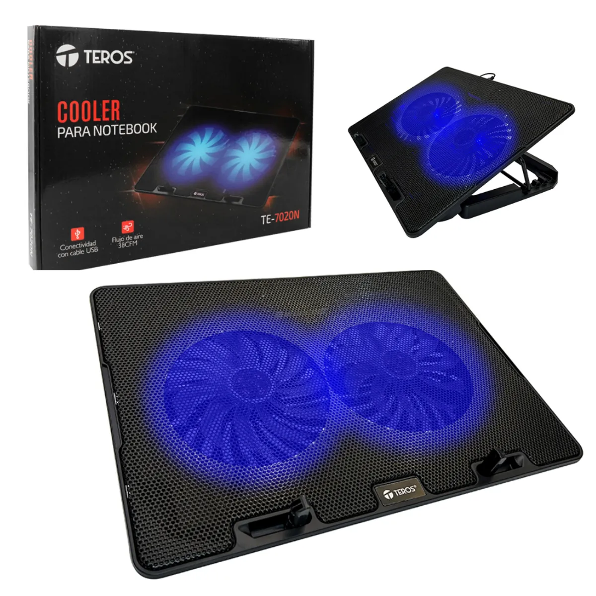 TEROS - Cooler para laptops de hasta 15.6" 2 fan de 12cm TEROS TE-7020N