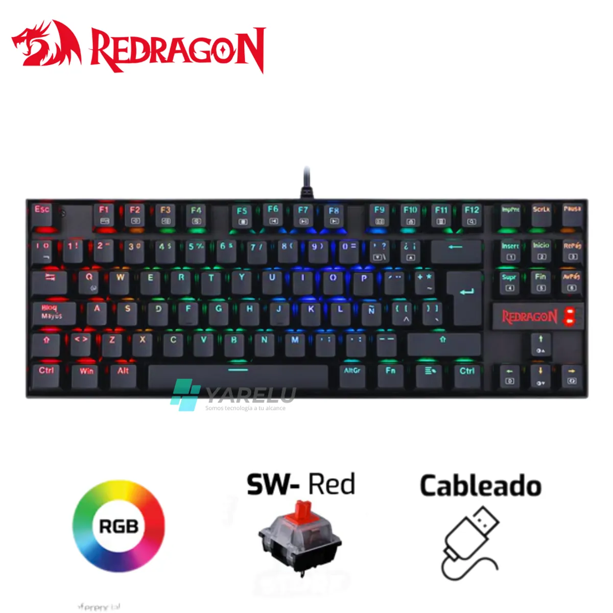 REDRAGON - Teclado Redragon Kumara K552 Mecánico SW-Red Rainbow Negro