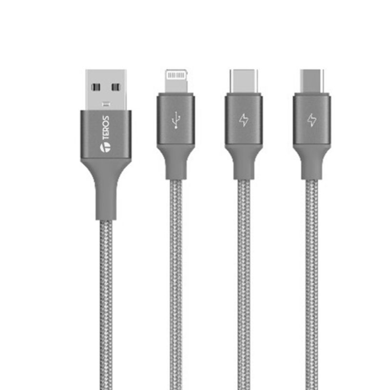 TEROS - Cable USB Tipo A a Tipo C  Lightning  micro USB GRIS TEROS TE-70210W