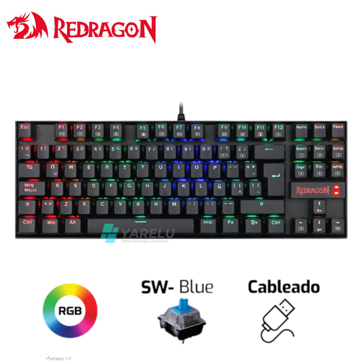 REDRAGON - Teclado Mecánico RGB Redragon K552RGB Kumara Switch Azul en Español