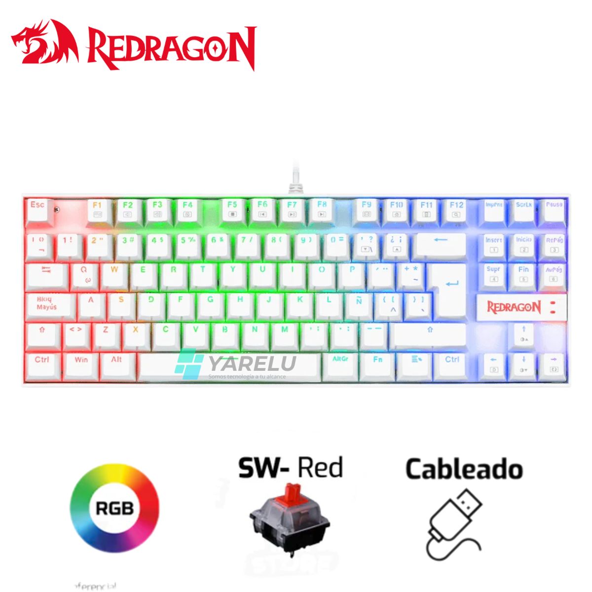 REDRAGON - Teclado Redragon KUMARA WHITE K552W-RGB Red Switch Español