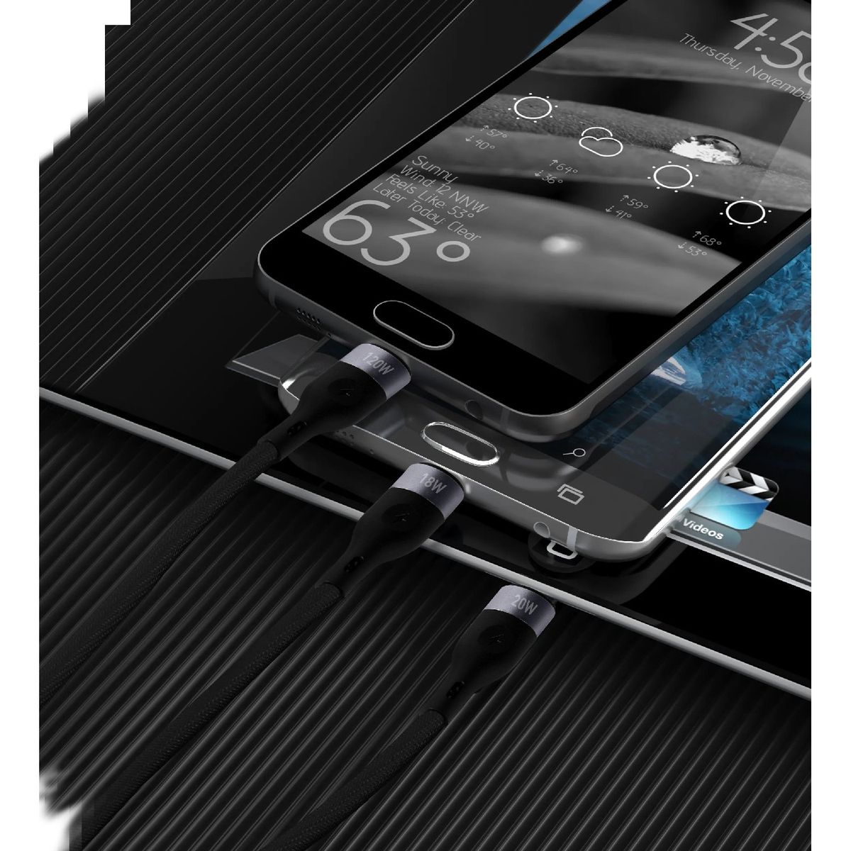 WESDAR - Wesdar - Cable 3 en 1 120W quick charger cable - Negro