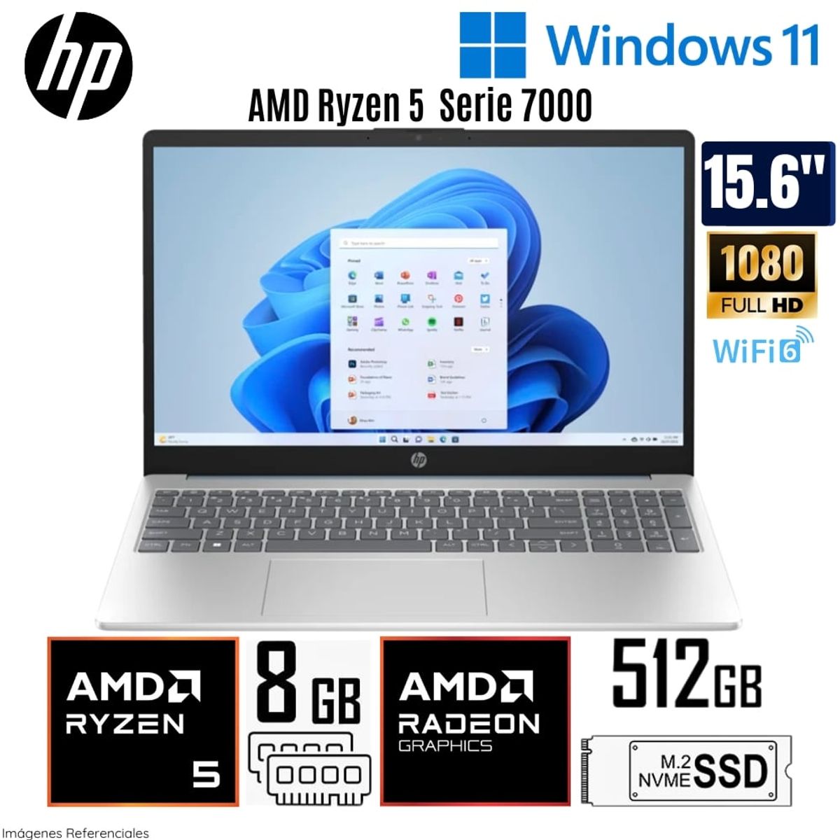 HP - Laptop HP 15-FC0071LA AMD Ryzen 5 7520U 8GB DDR5 RAM 512GB SSD 15.6" FHD WIND 11