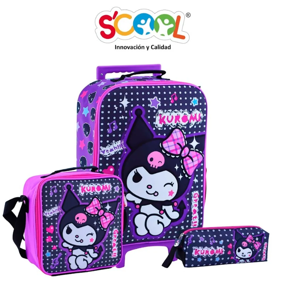 SCOOL - PACK DE MOCHILA  LONCHERA Y CARTUCHERA KUROMI