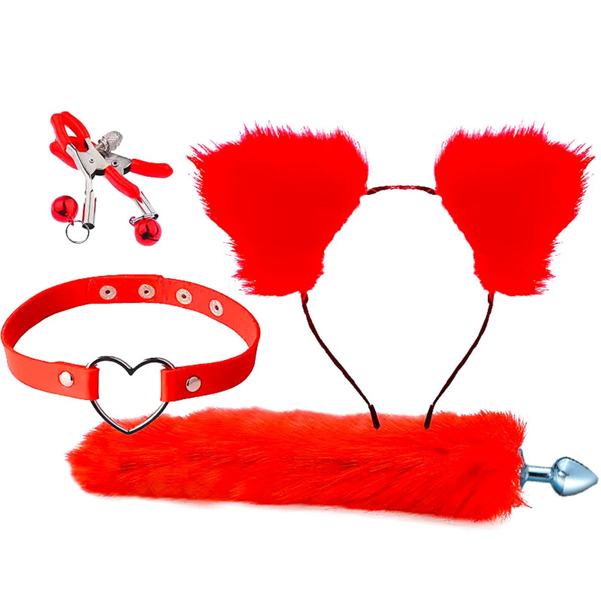 DR PINKY - Kit BDSM Bondage Gatita Ardiente Collar Pinza Vincha Cola con Plug