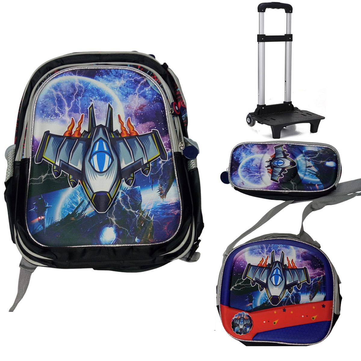 GENERICO - Juego de mochila 4pcs escolar con base de rueda y relieve 3D - Niños