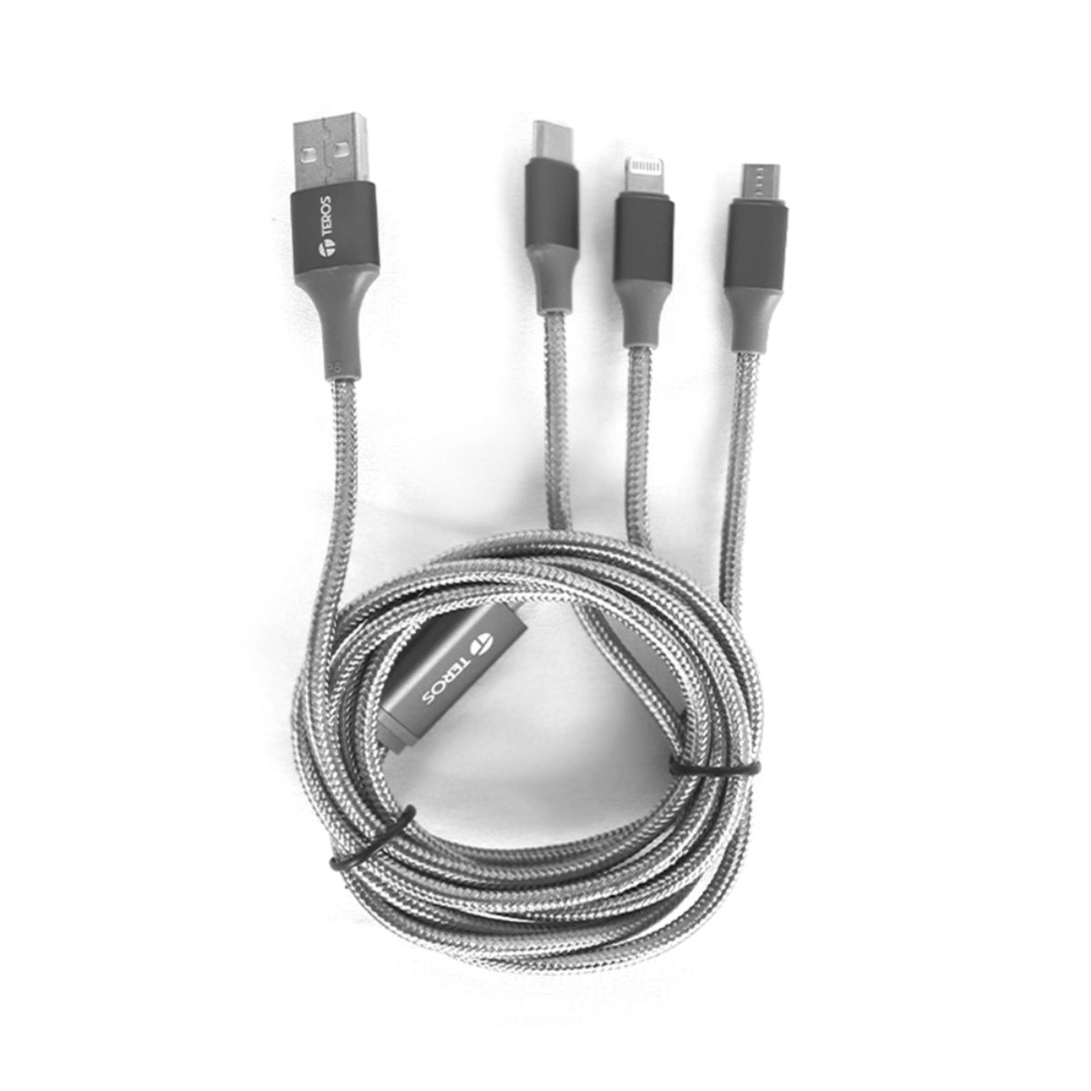 TEROS - Cable USB Tipo A a Tipo C  Lightning  micro USB GRIS TEROS TE-70210W
