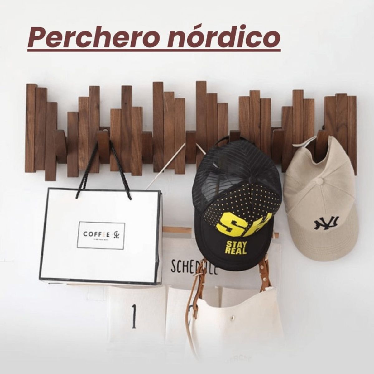 AURELA - NordicHook™ - Perchero Nórdico de Madera de Ganchos Plegables con Máxima Comodidad