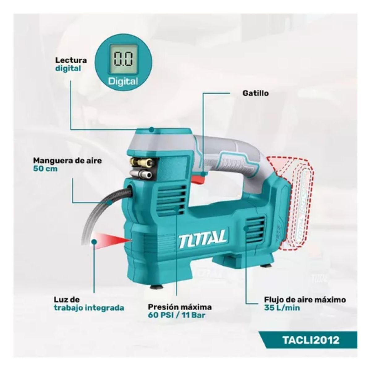 TOTAL TOOLS - Compresor de aire digital 160psi 20v Total