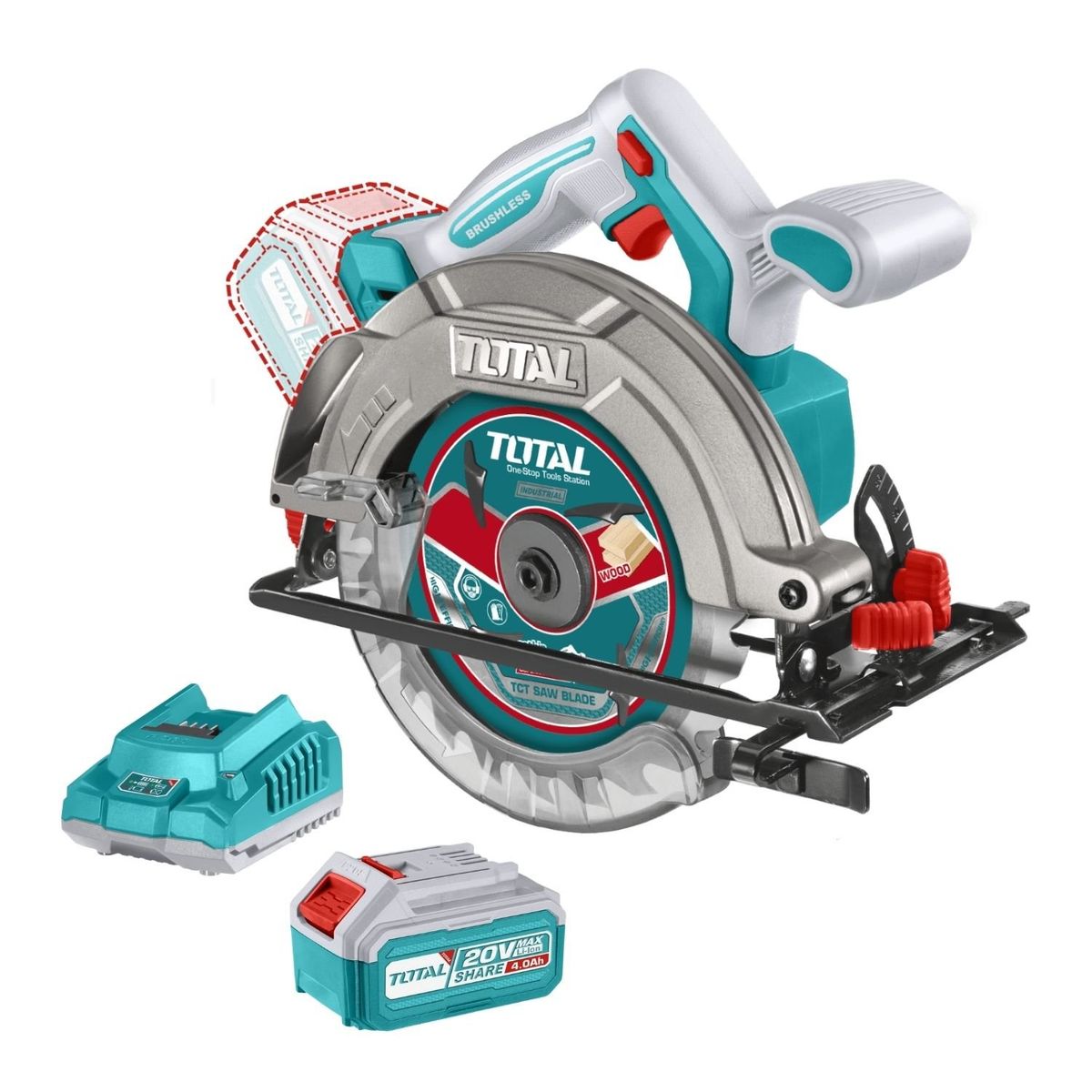 TOTAL TOOLS - Sierra circular 6 ½"+ bateria 4ah y cargador Total