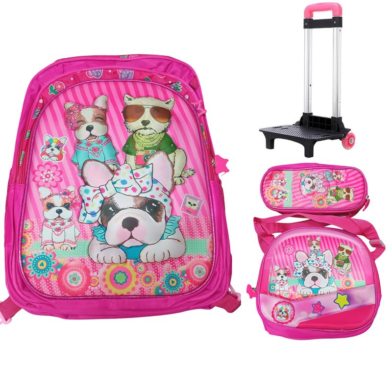 GENERICO - Juego de mochila 4pcs escolar con base de rueda y relieve 3D - Niñas