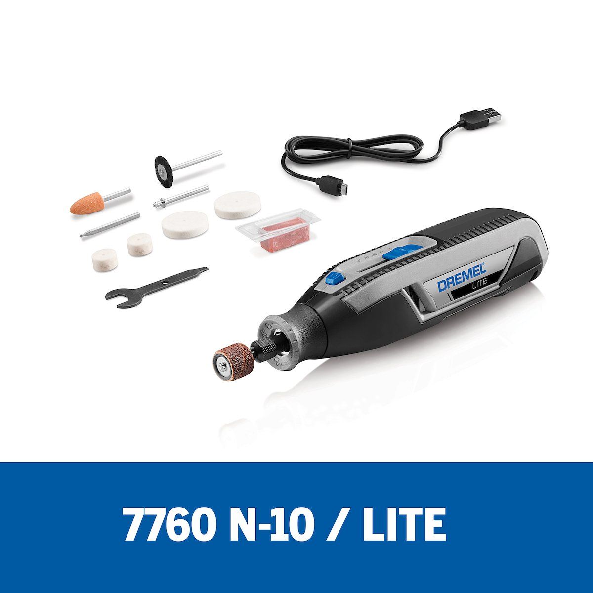 DREMEL - Minitorno Multipropósito Inalámbrico 4V Lite 7760 + 10 Accesorios Dremel