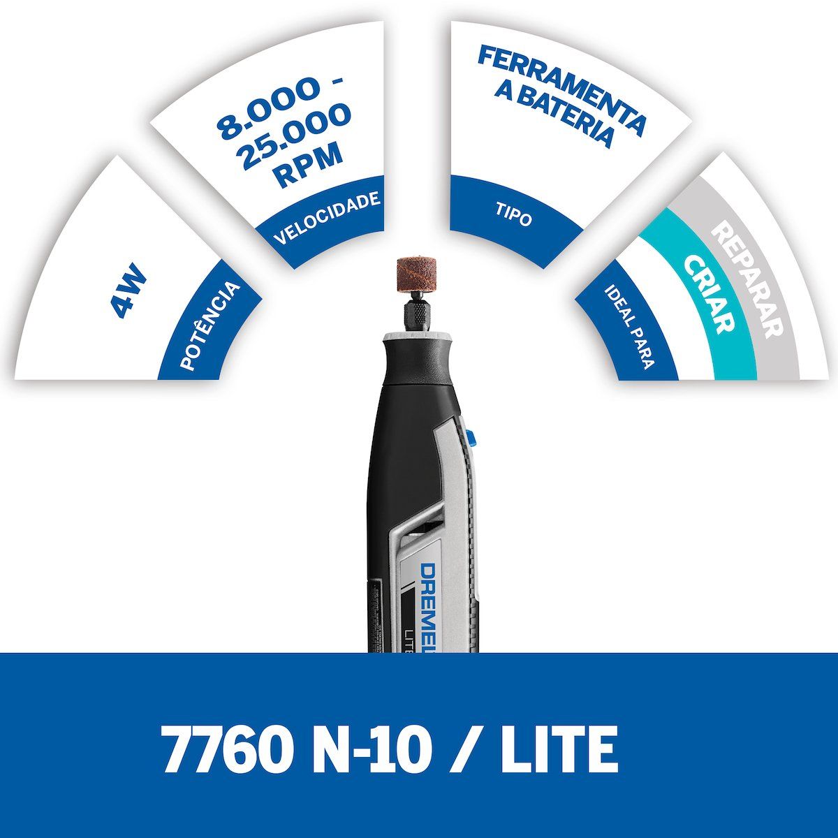 DREMEL - Minitorno Multipropósito Inalámbrico 4V Lite 7760 + 10 Accesorios Dremel