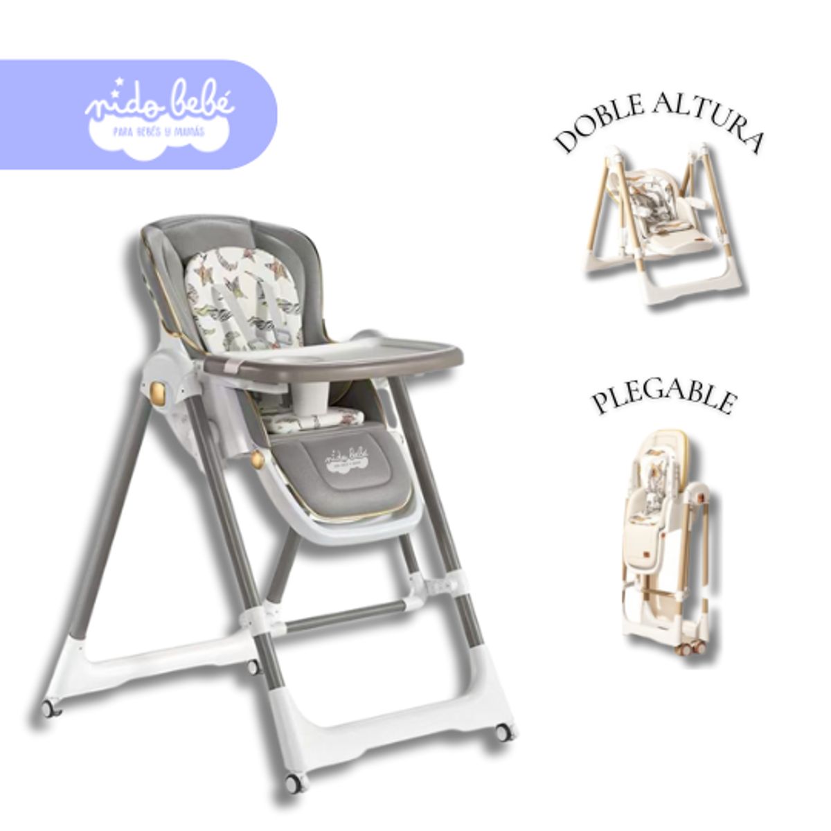 GENERICO - Silla De Comer doble altura plegable Trix Plomo