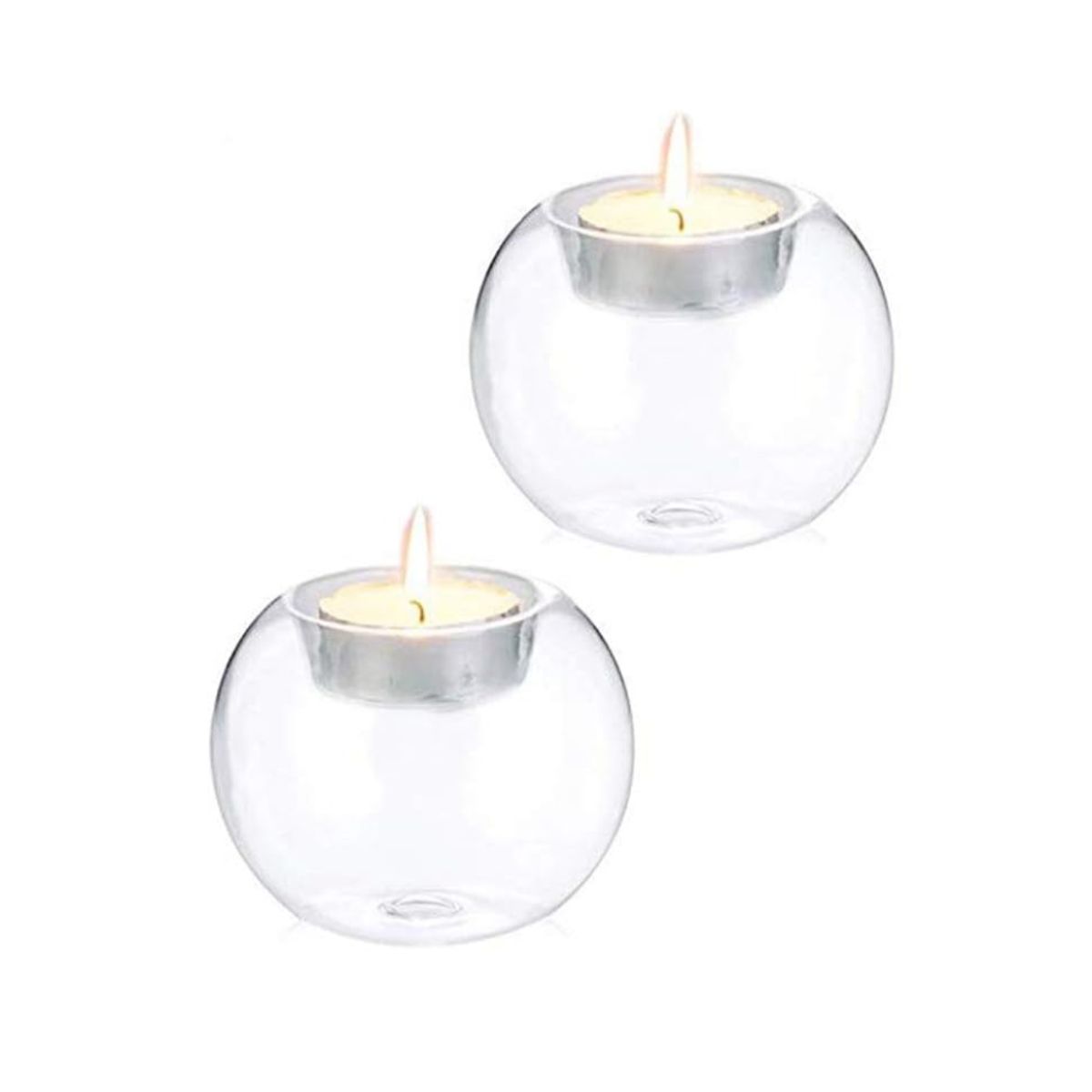 INSPIRA - Set de 2 Candelabros Redondo de Vidrio con Hueco para Velas