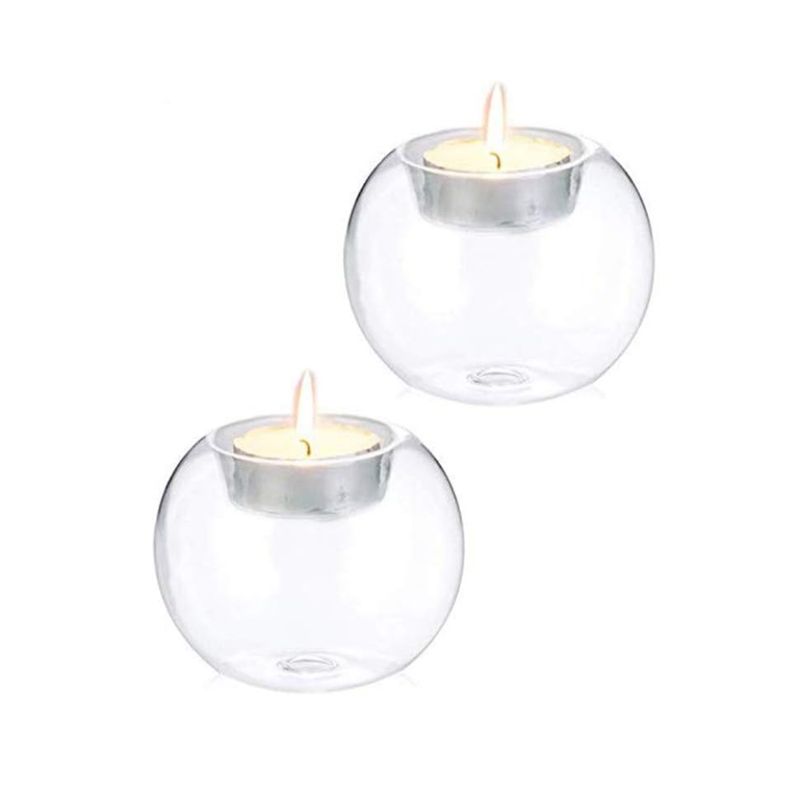 INSPIRA - Set de 2 Candelabros Redondo de Vidrio con Hueco para Velas