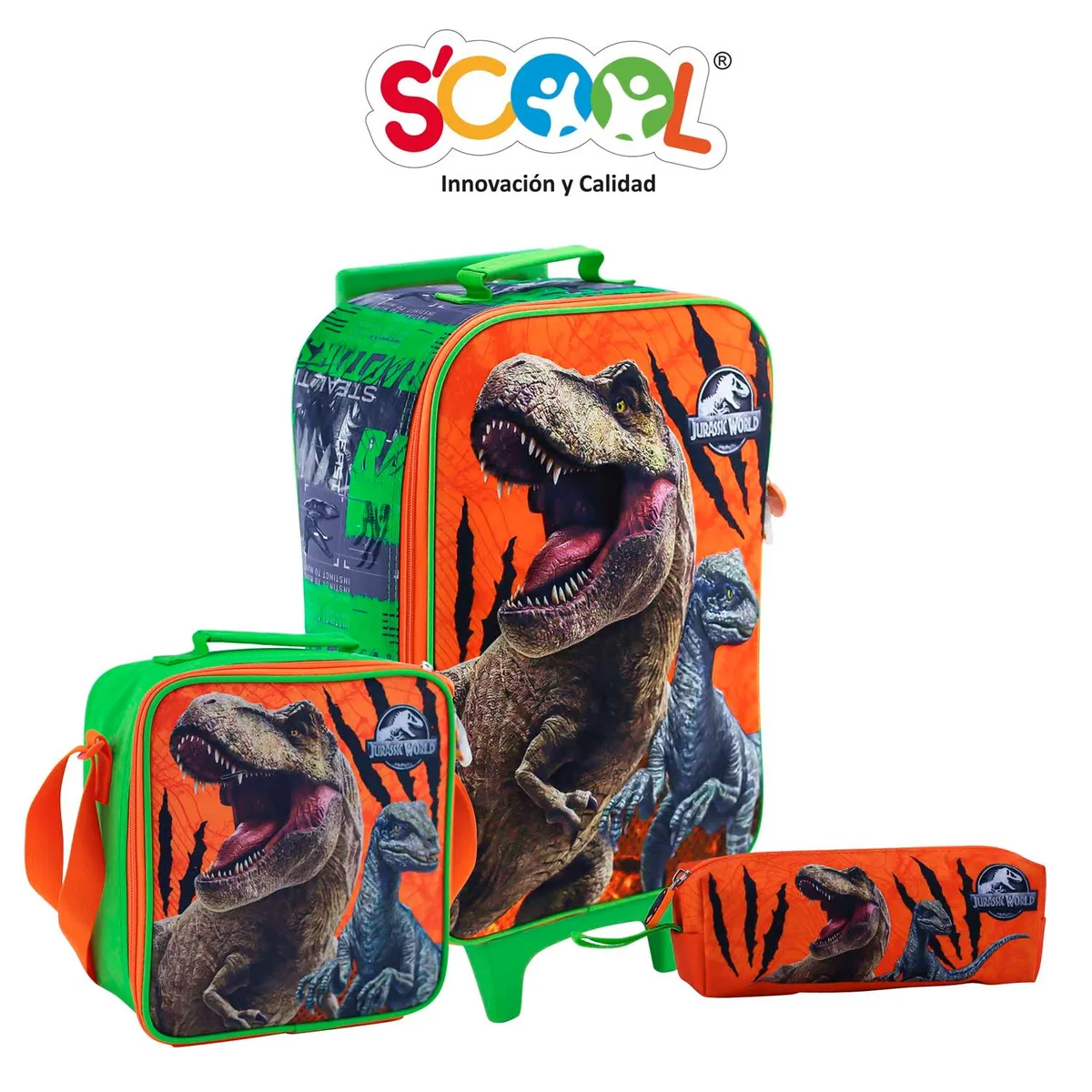 SCOOL - PACK DE MOCHILA  LONCHERA Y CARTUCHERA JURASSIC PARK
