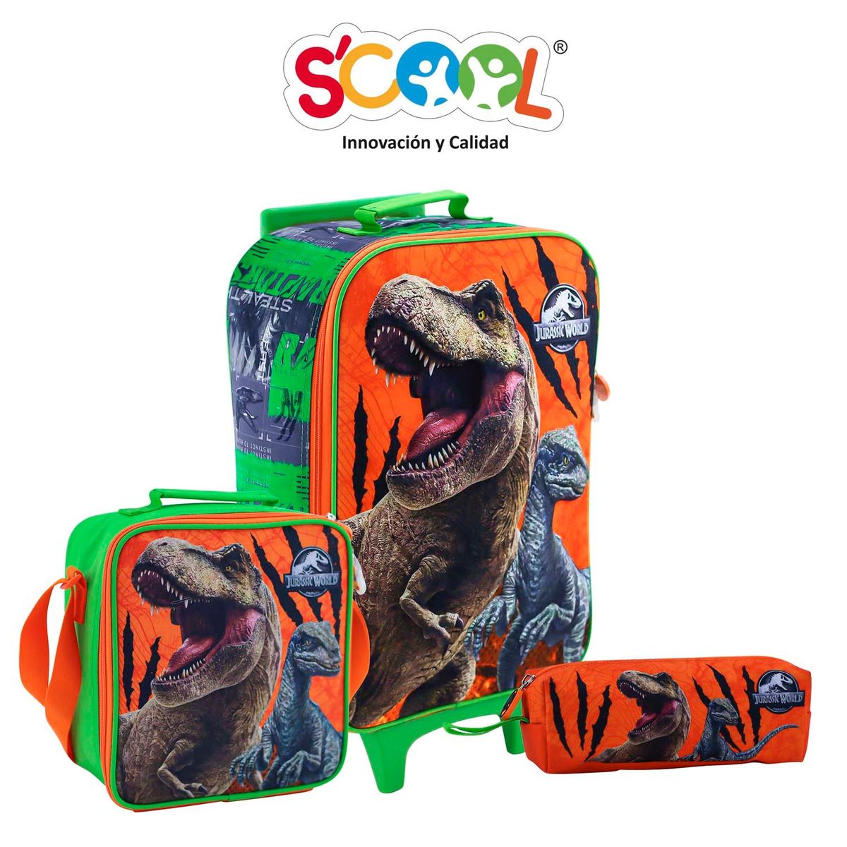 SCOOL - PACK DE MOCHILA  LONCHERA Y CARTUCHERA JURASSIC PARK