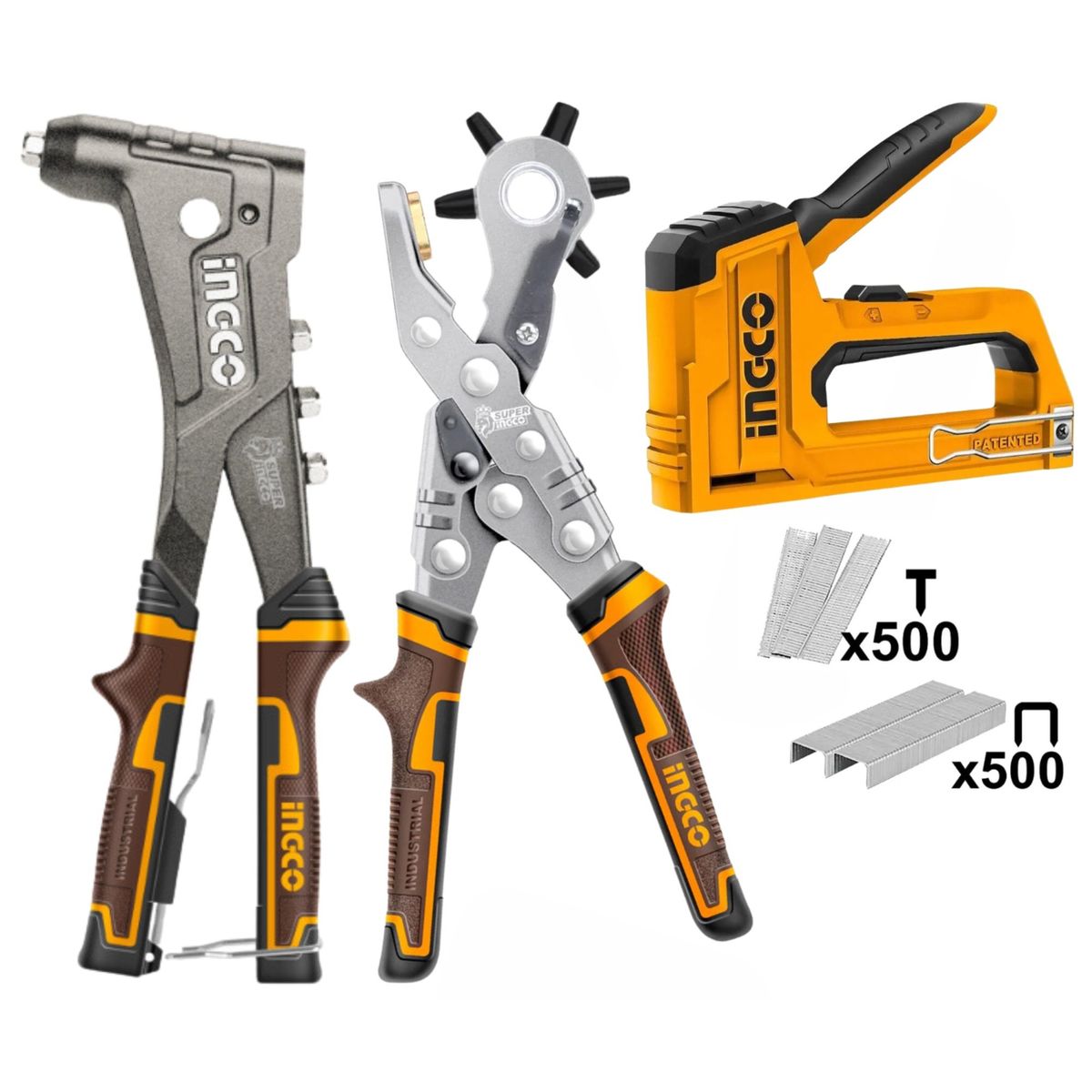 INGCO TOOLS - kit Remachadora Alicate sacabocado engrapadora clavadora INGCO