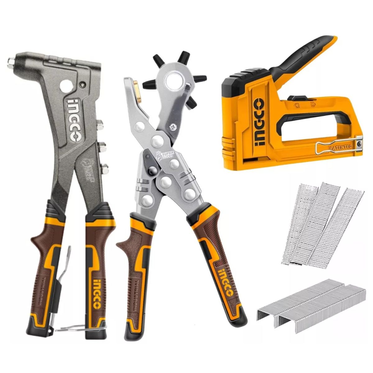 INGCO TOOLS - kit Remachadora Alicate sacabocado engrapadora clavadora INGCO