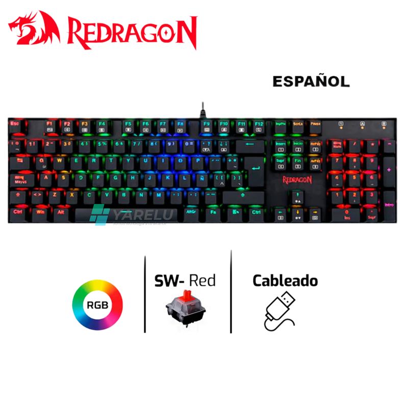 REDRAGON - Teclado Gamer Redragon Mitra Spanish K551RGB Red Switch Black
